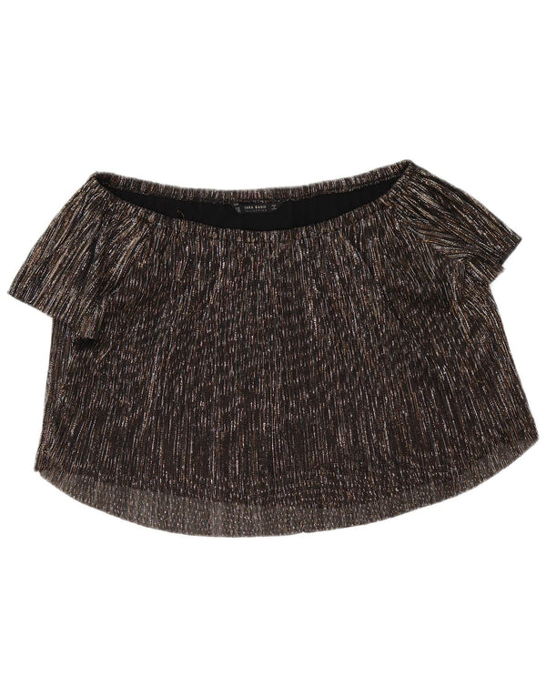 Zara Womens Oversized Crop Off Ombro Top UK 4 XS Poliéster manchado preto