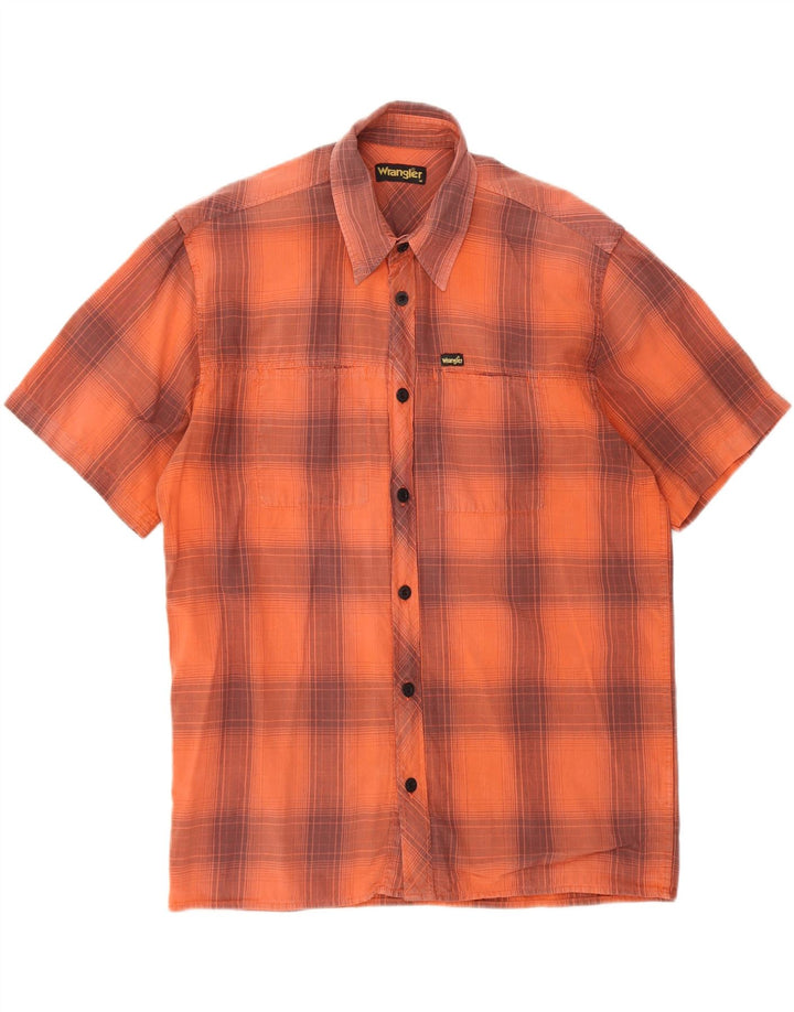 Wrangler Camisa masculina de manga curta laranja médio algodão xadrez