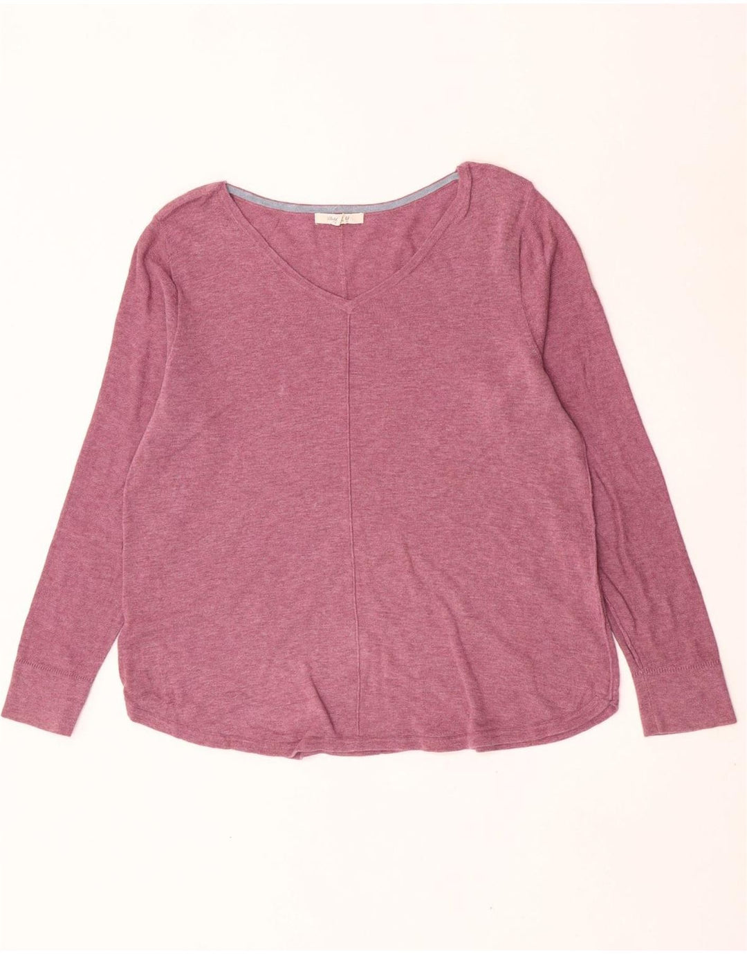 Suéter feminino branco com decote em V, tamanho UK 14, algodão rosa grande