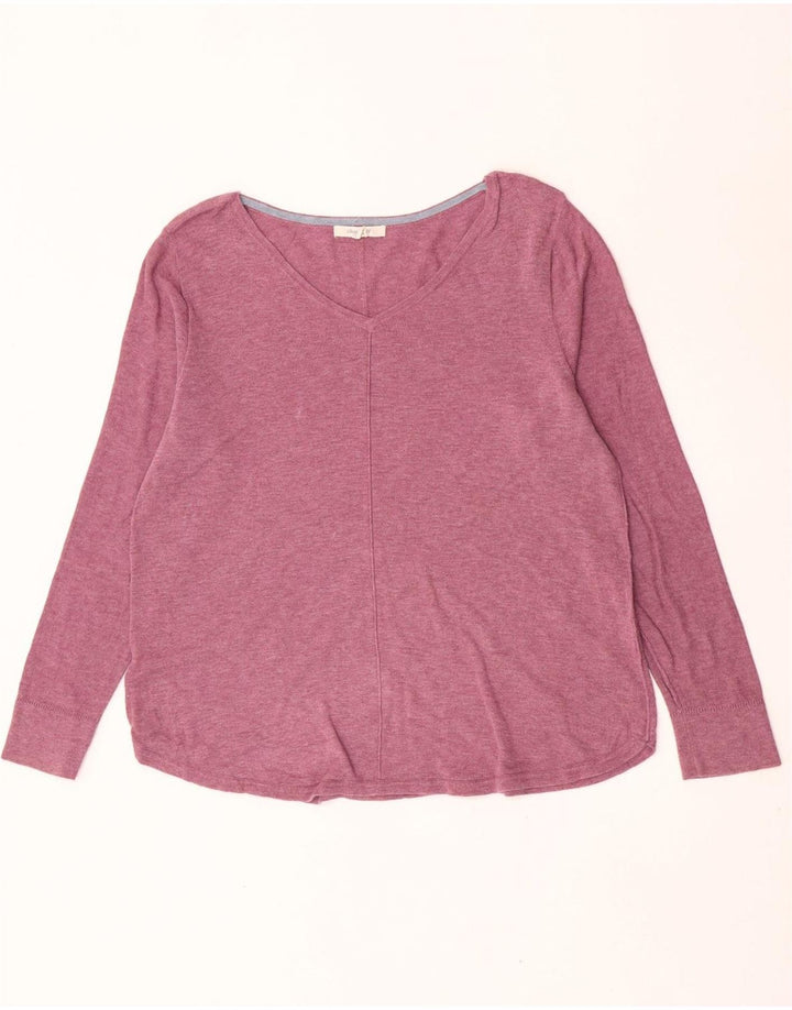 Suéter feminino branco com decote em V, tamanho UK 14, algodão rosa grande