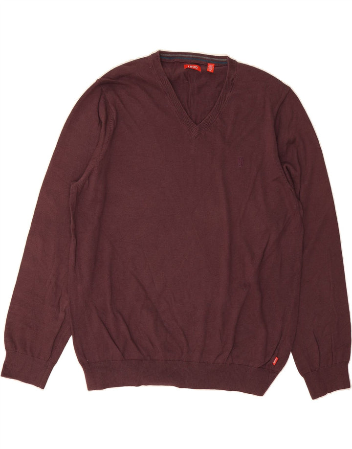 IZOD Mens V-Neck Jumper Sweater XL Maroon Cotton Vintage Izod and Second-Hand Izod from Messina Hembry 