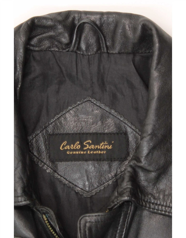 Jaqueta de couro masculina Carlo Santini UK 36 pequena preta