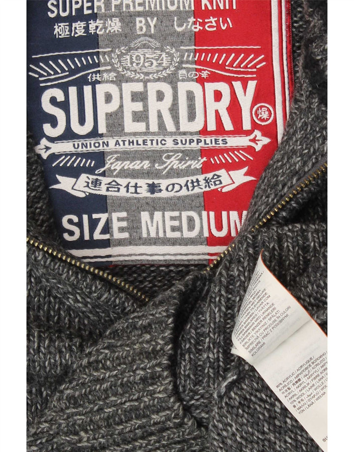Suéter masculino Superdry gráfico com zíper e gola em acrílico cinza médio manchado