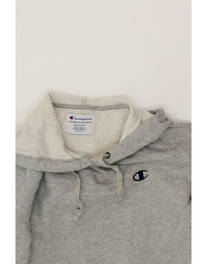 CHAMPION Womens Oversized Crop Graphic Hoodie Jumper UK 6 XS Grey Cotton Vintage Champion and Second-Hand Champion from Messina Hembry 