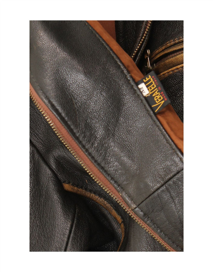 Jaqueta de couro bomber vintage masculina solta ajuste Reino Unido 38 couro preto médio