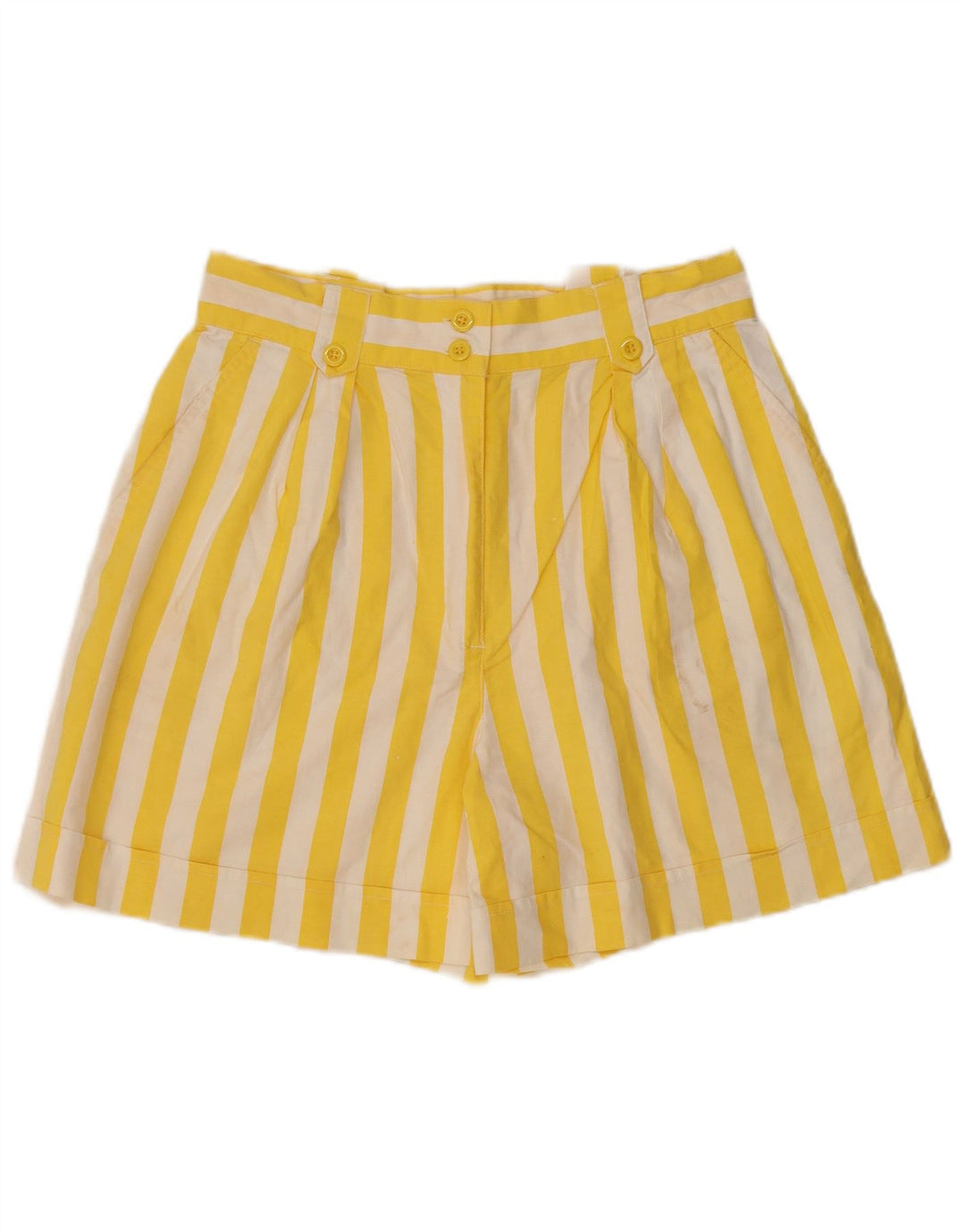Shorts Chino feminino VINTAGE com perna larga UE 42 grande W30 listrado amarelo