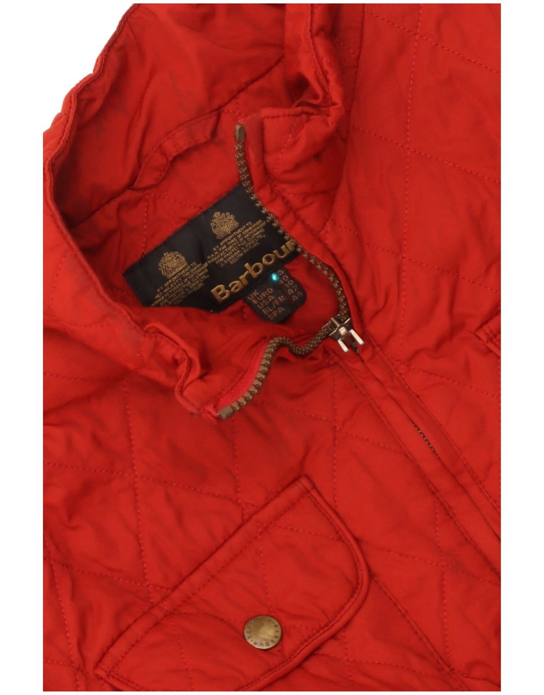 Jaqueta acolchoada feminina Barbour UK 14 grande poliéster vermelho
