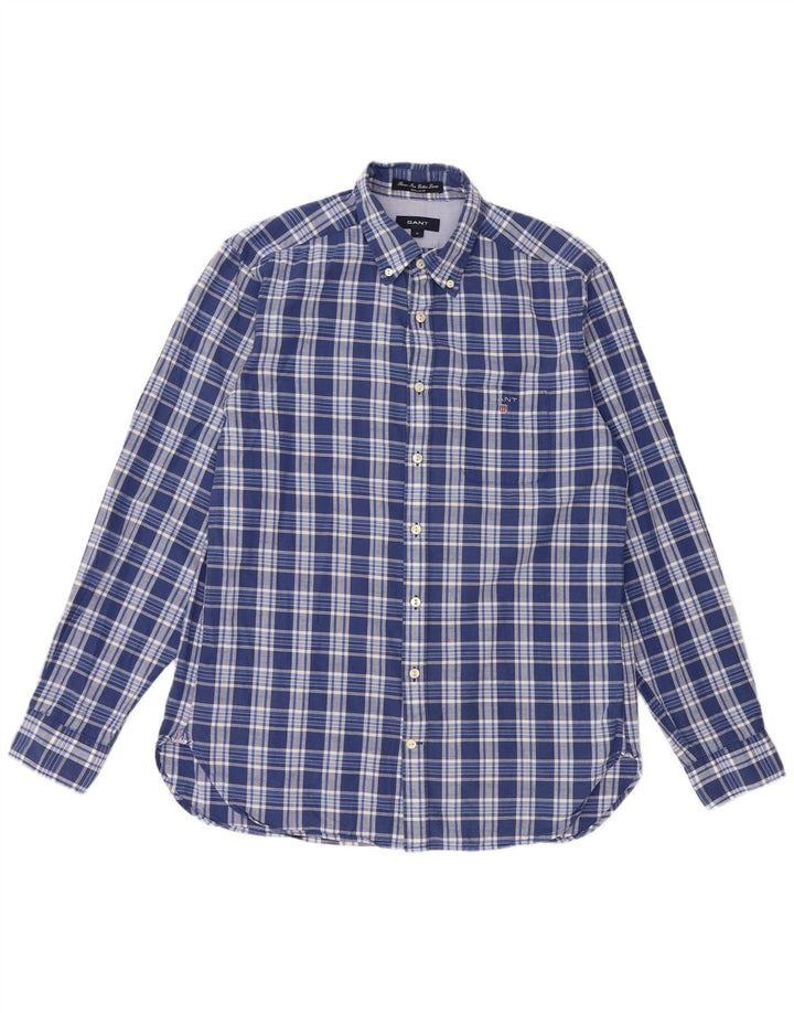 GANT Camisa masculina regular fit algodão xadrez azul médio