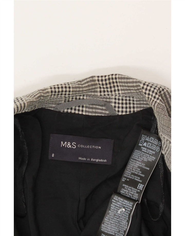 Jaqueta blazer feminina Marks & Spencer com 1 botão Reino Unido 8 pequeno algodão xadrez cinza