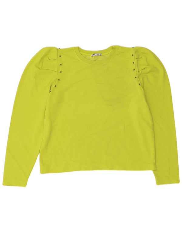 Zara Womens Crop Sweatshirt Jumper Reino Unido 14 Médio Algodão Verde