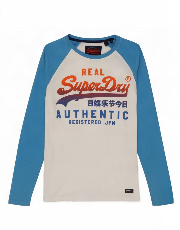 Top gráfico masculino Superdry manga comprida pequeno algodão colorblock branco