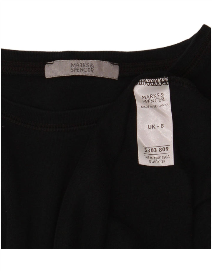 Top feminino Marks & Spencer manga comprida Reino Unido 8 pequeno algodão preto