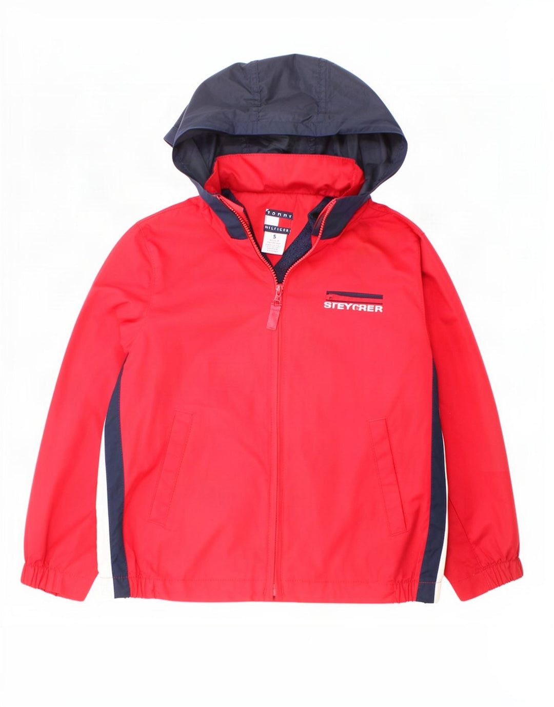 Tommy Hilfiger Jaqueta bomber masculina com capuz 4-5 anos vermelho colorblock