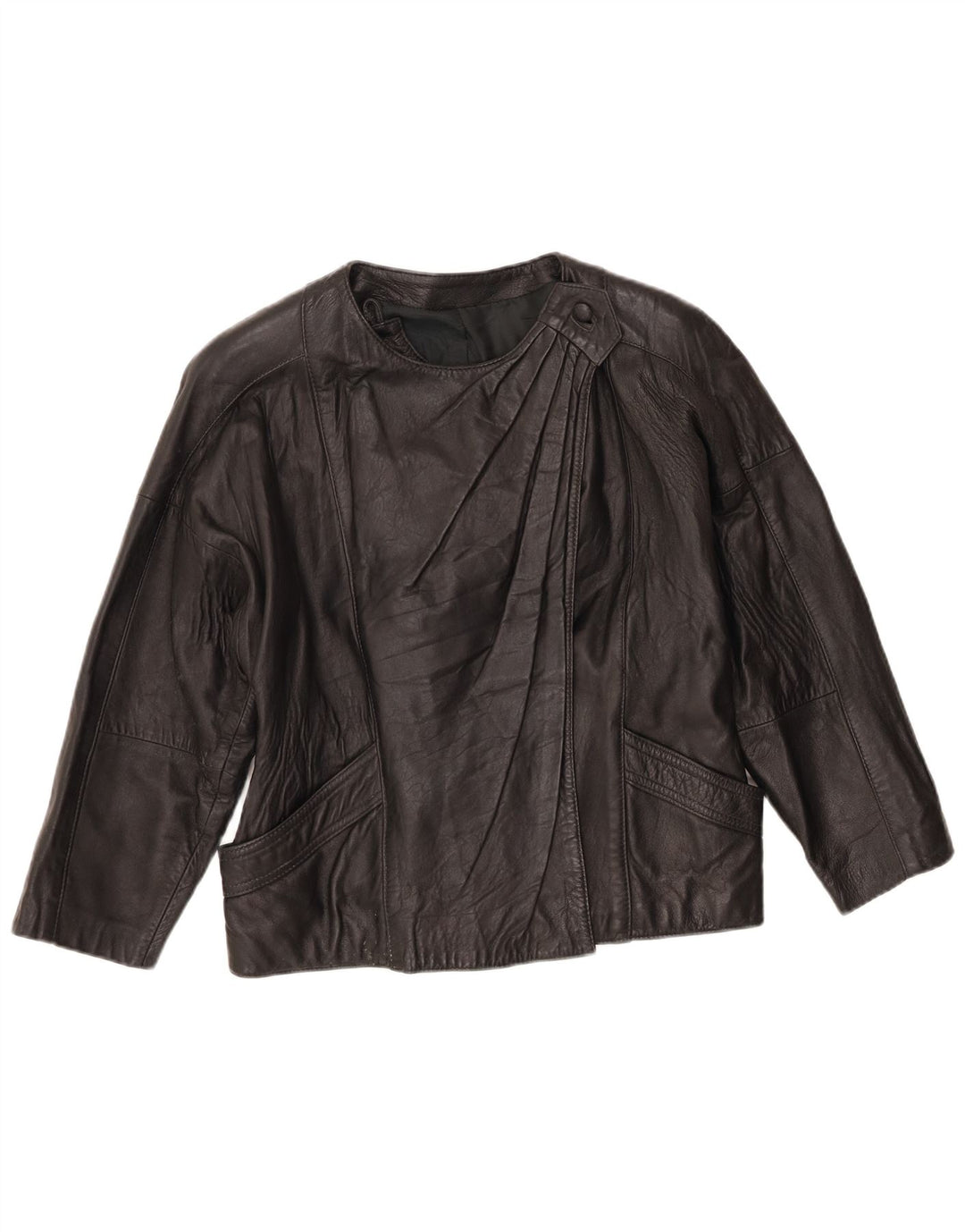 Jaqueta de couro feminina vintage UK 10 pequena preta
