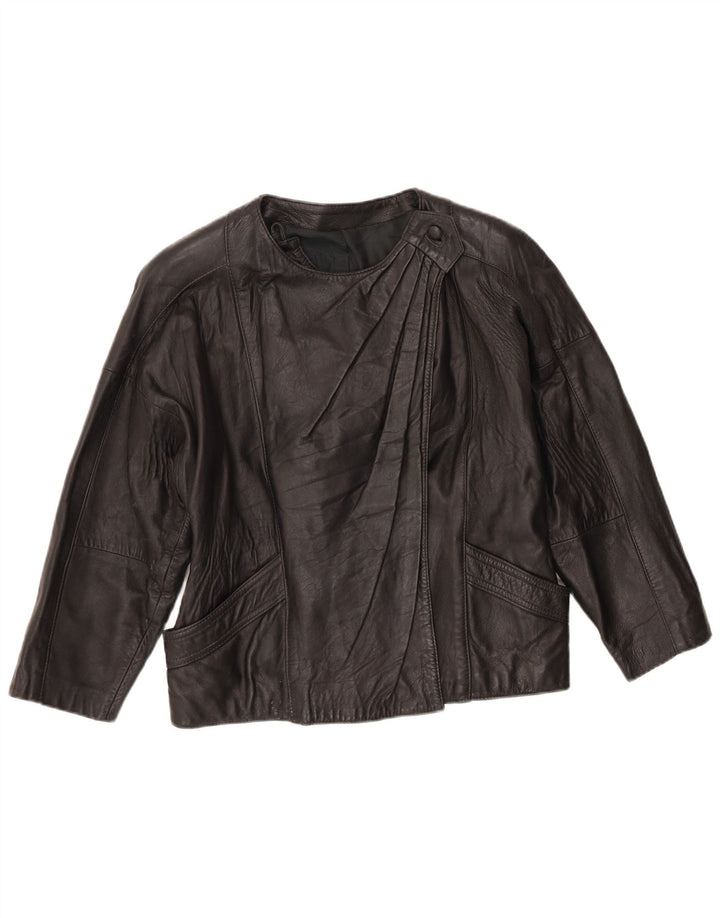 Jaqueta de couro feminina vintage UK 10 pequena preta