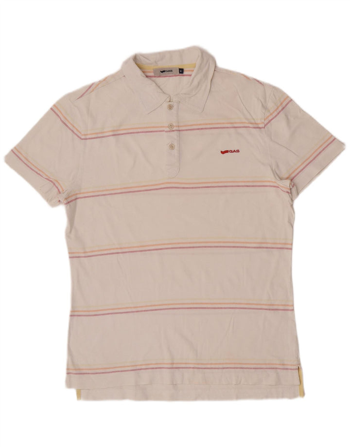 Camisa polo masculina Gas, algodão listrado branco médio