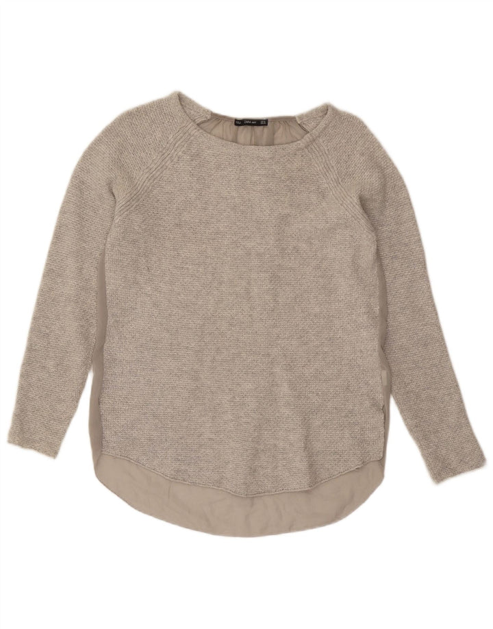 Top feminino Zara manga comprida UK 12 cinza médio