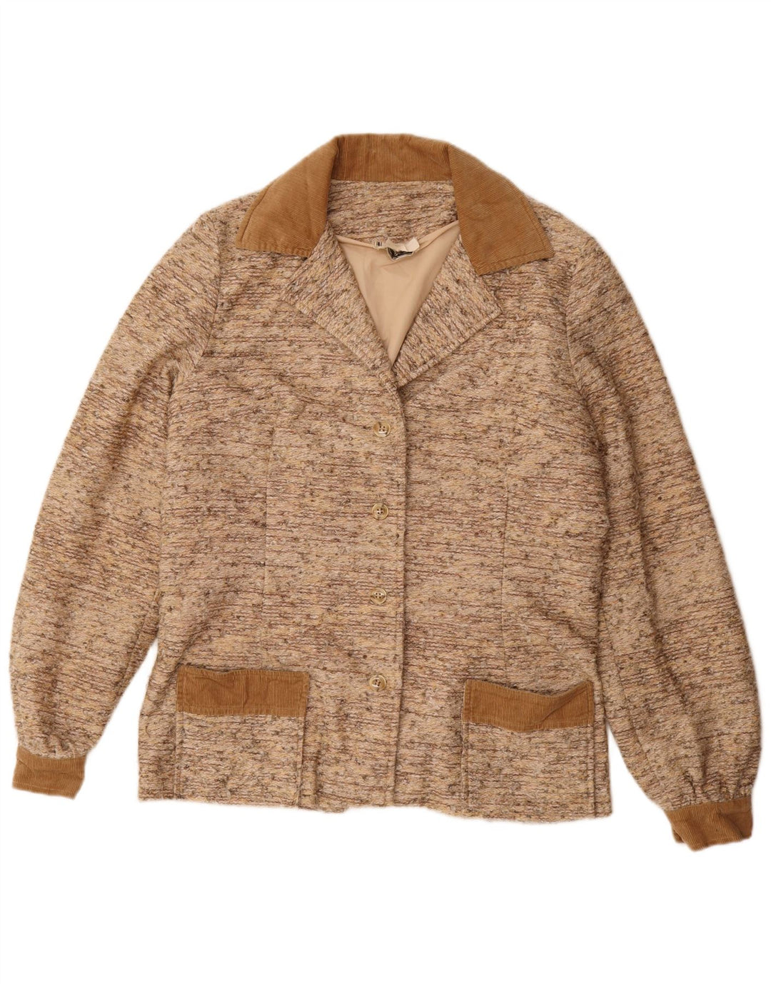 Jaqueta blazer feminina vintage com 4 botões Reino Unido 14 grande bege salpicado