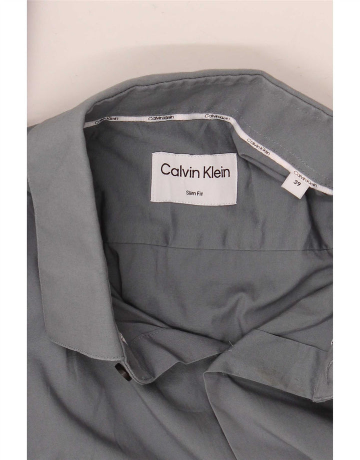 Camisa masculina Calvin Klein Slim Fit tamanho 39 cinza médio