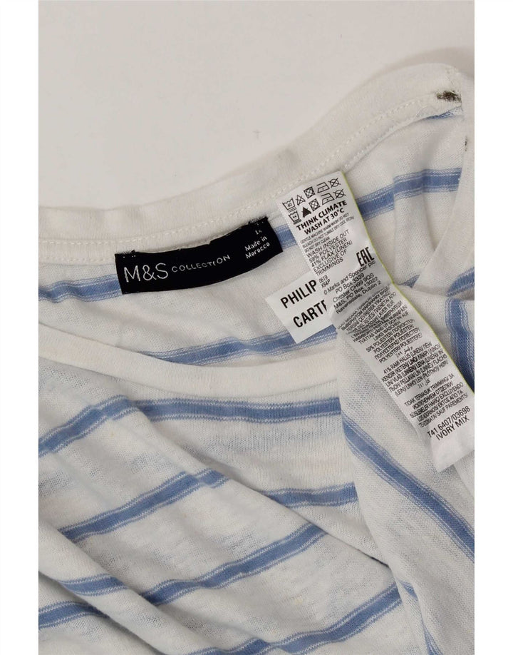 Blusa feminina Marks & Spencer UK 14 poliéster listrado branco médio