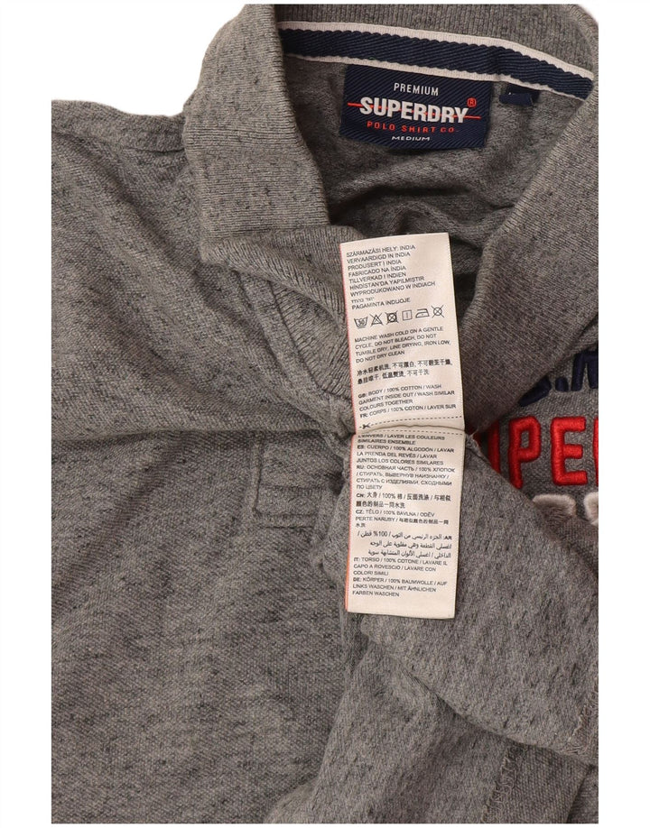 Camisa polo masculina Superdry Graphic cinza médio algodão manchado