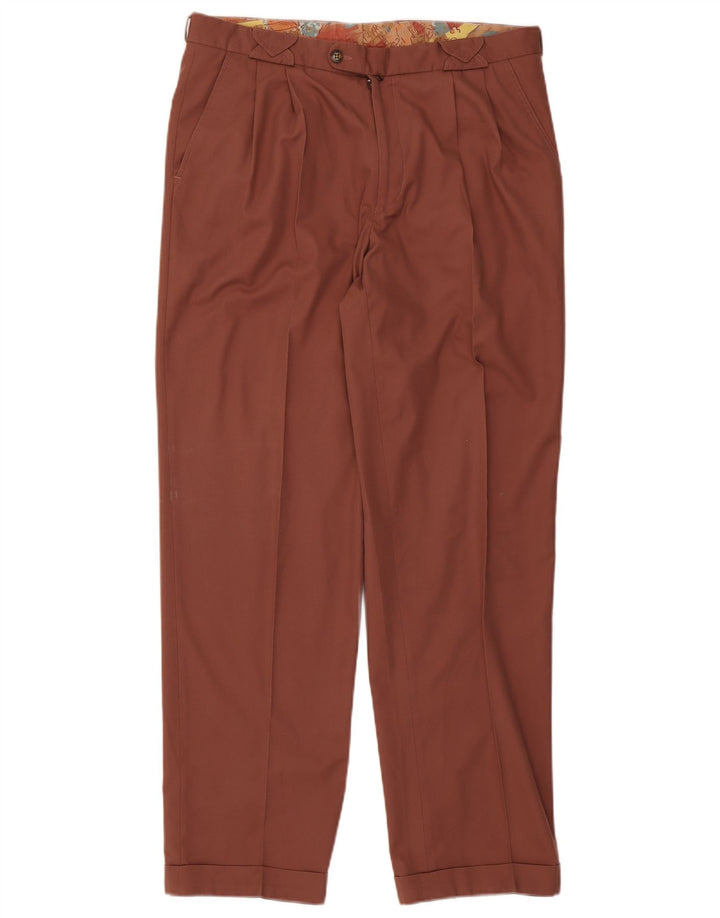 Calça vintage masculina com pregas W34 L32 marrom