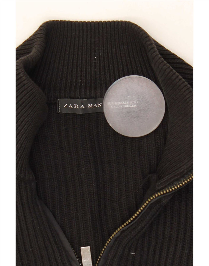 Suéter cardigã masculino Zara médio preto colorblock algodão