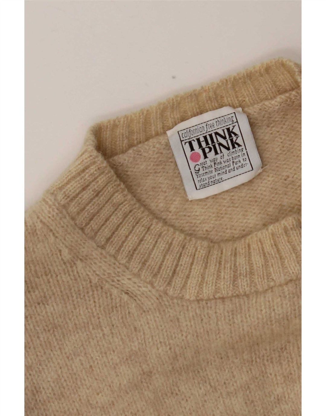 Suéter masculino Think Pink com gola redonda, grande bege manchado