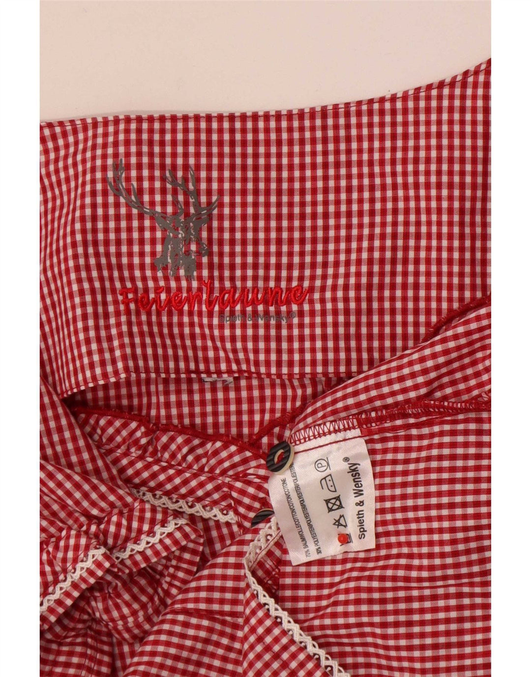 Blusa feminina Spieth & Wensky com ombros de fora, Reino Unido 14, guingão vermelho médio