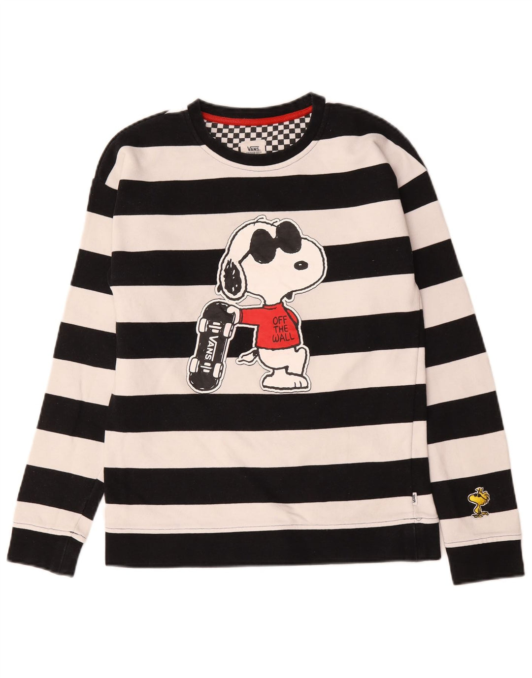 Vans Masculino Peanuts Graphic Top Manga Longa Pequeno Algodão Listrado Preto
