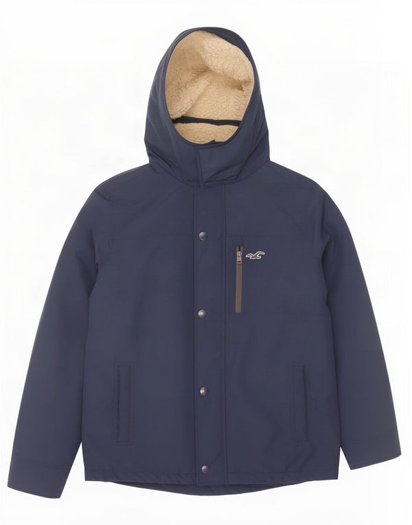 Jaqueta masculina Sherpa com capuz Hollister Reino Unido 40 grande poliéster azul marinho