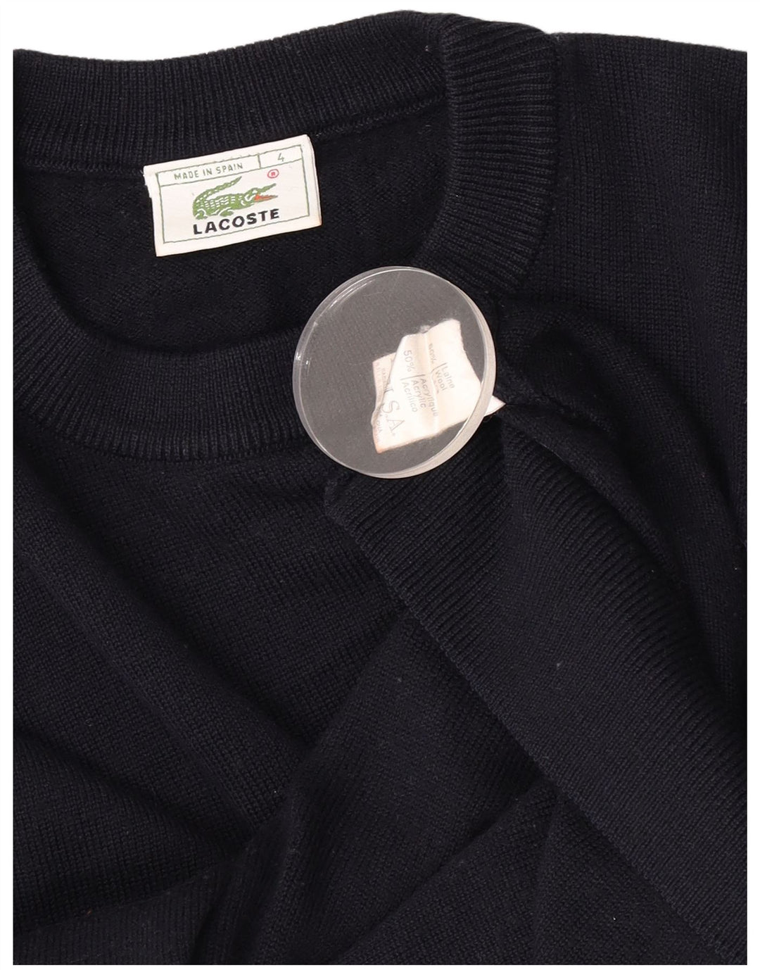Suéter masculino Lacoste com gola redonda, tamanho 4, lã azul marinho médio