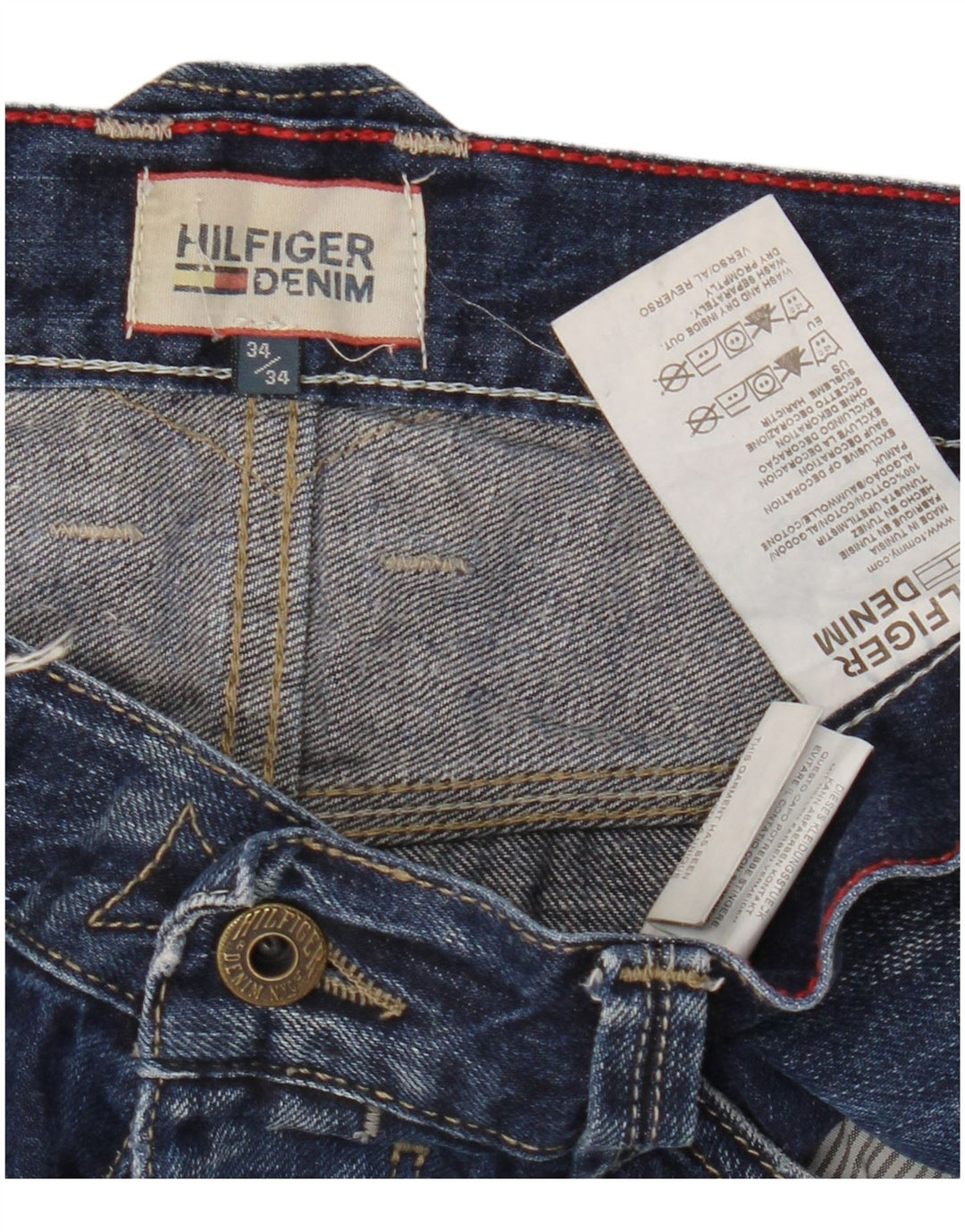TOMMY HILFIGER Masculino Bootcut Jeans W34 L34 Azul Marinho Algodão