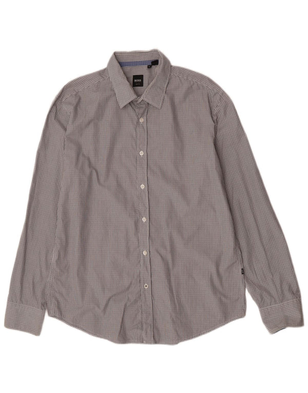 Camisa Slim Fit Masculina Hugo Boss XL Cinza Listrada de Algodão
