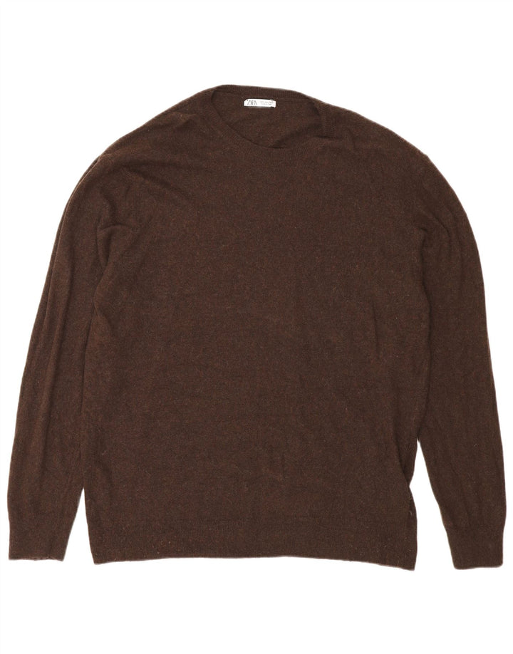 Zara Suéter masculino com gola redonda, grande viscose marrom