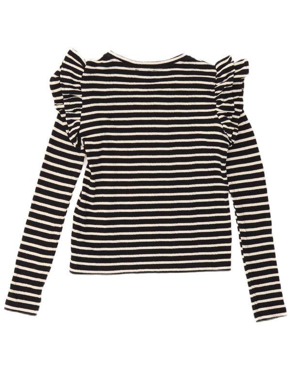 Zara Womens Crop Top Manga Longa Reino Unido 10 Pequeno Algodão Listrado Preto