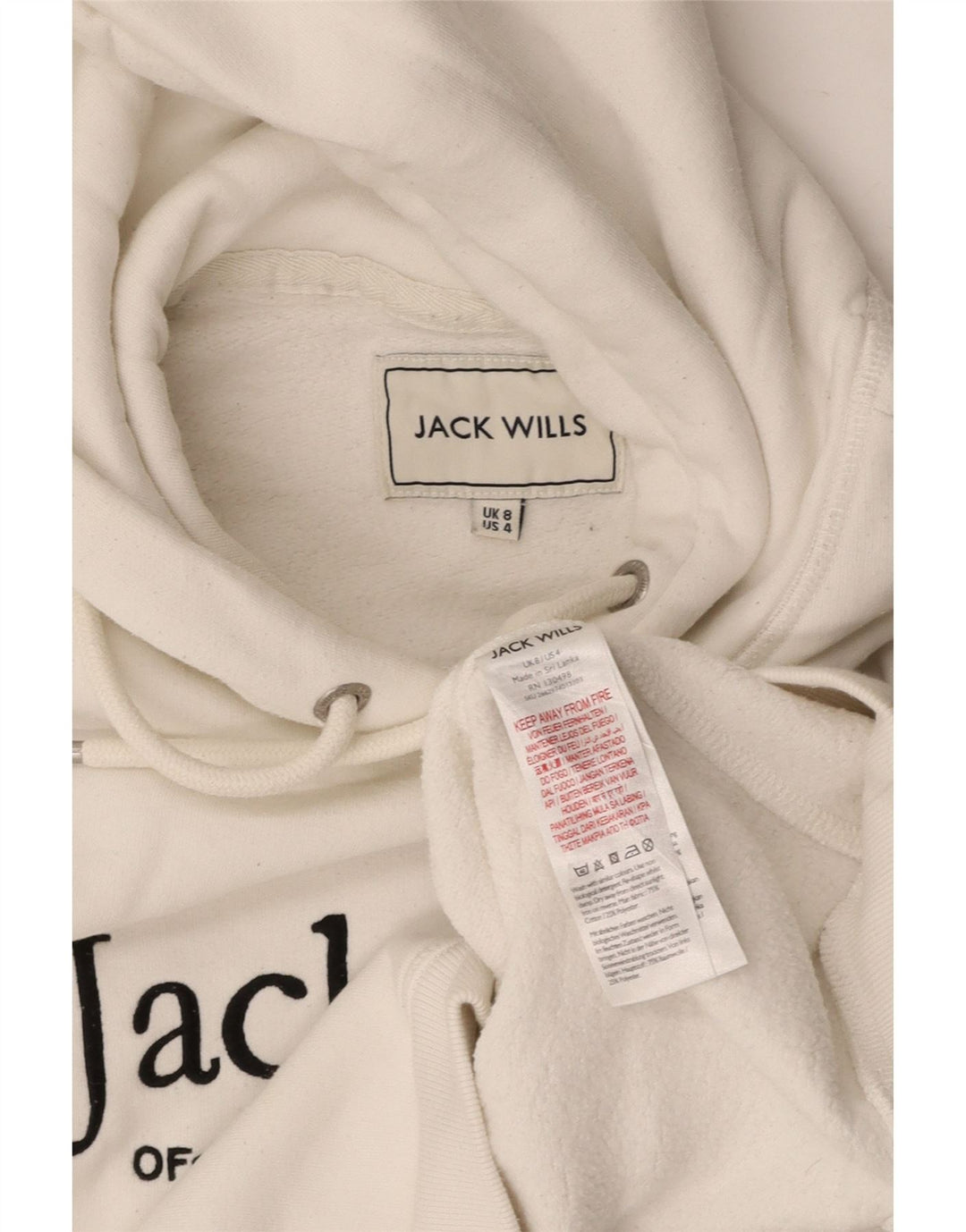 JACK WILLS Suéter feminino com capuz e estampa gráfica UK 8 pequeno algodão branco