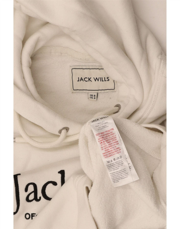 JACK WILLS Suéter feminino com capuz e estampa gráfica UK 8 pequeno algodão branco