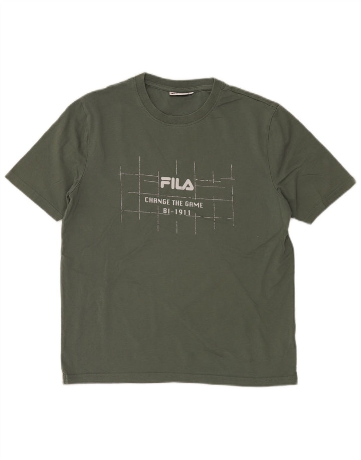 Camiseta masculina gráfica FILA Top pequeno algodão cáqui
