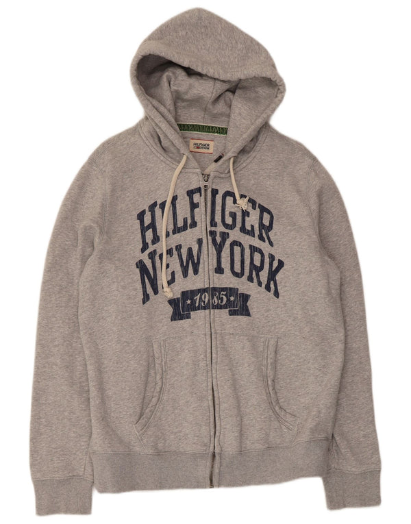Tommy Hilfiger Suéter feminino com capuz e zíper gráfico UK 18 XL algodão cinza