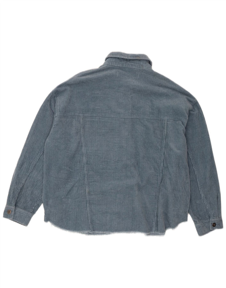 Camisa feminina de veludo cotelê Zara UK 14 algodão azul médio