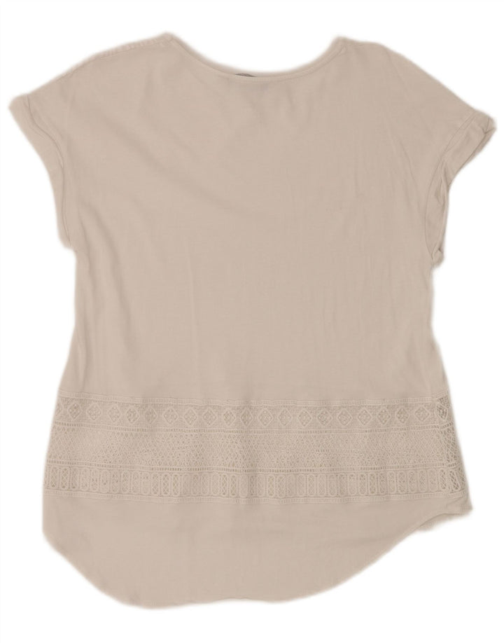 DESIGUAL blusa feminina gráfica top UK 12 médio branco geométrico