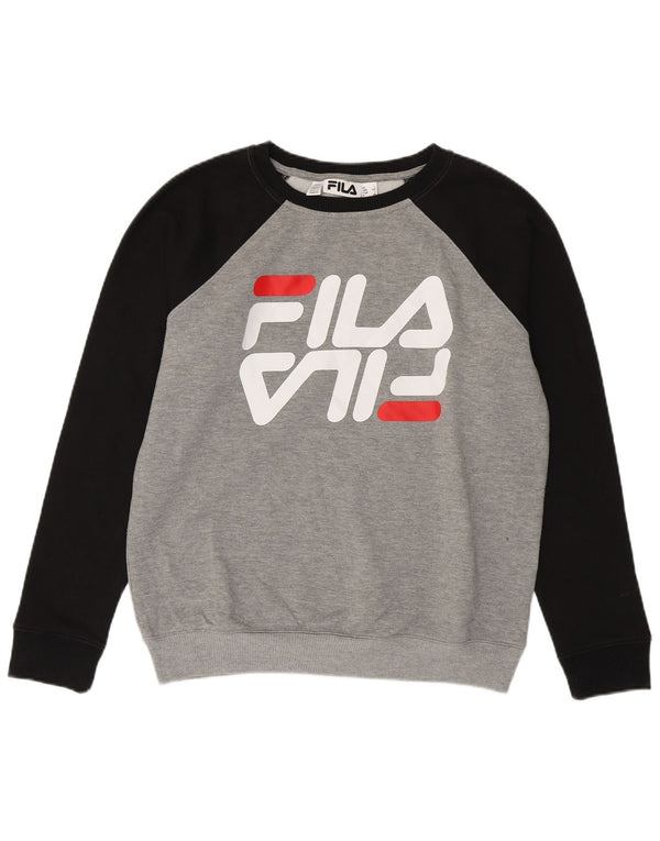 Fila moletom gráfico feminino jumper UK 16 grande cinza colorblock algodão