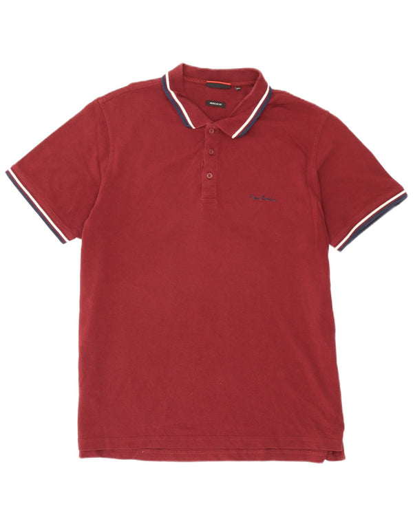 Camisa polo masculina Pierre Cardin Regular Fit 3XL algodão listrado cor de vinho