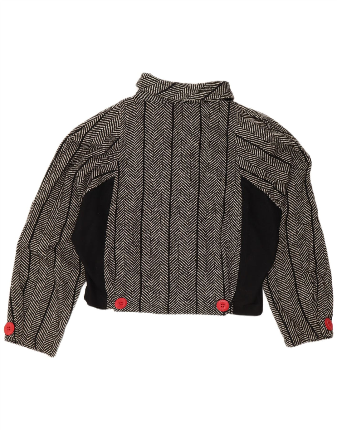 Jaqueta blazer feminina vintage Batwing US 1 XS lã espinha de peixe preta
