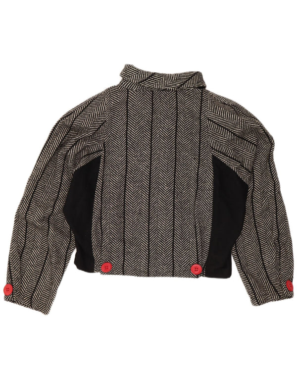 Jaqueta blazer feminina vintage Batwing US 1 XS lã espinha de peixe preta