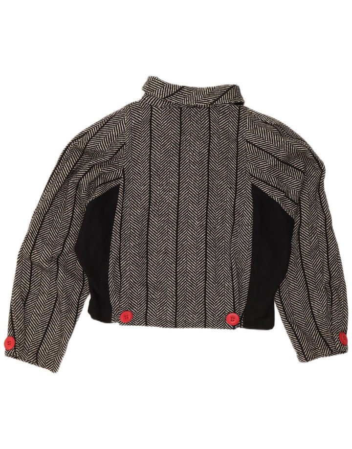 Jaqueta blazer feminina vintage Batwing US 1 XS lã espinha de peixe preta
