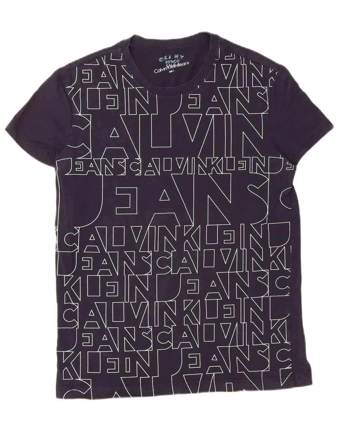 CALVIN KLEIN JEANS Camiseta masculina gráfica grande algodão azul marinho