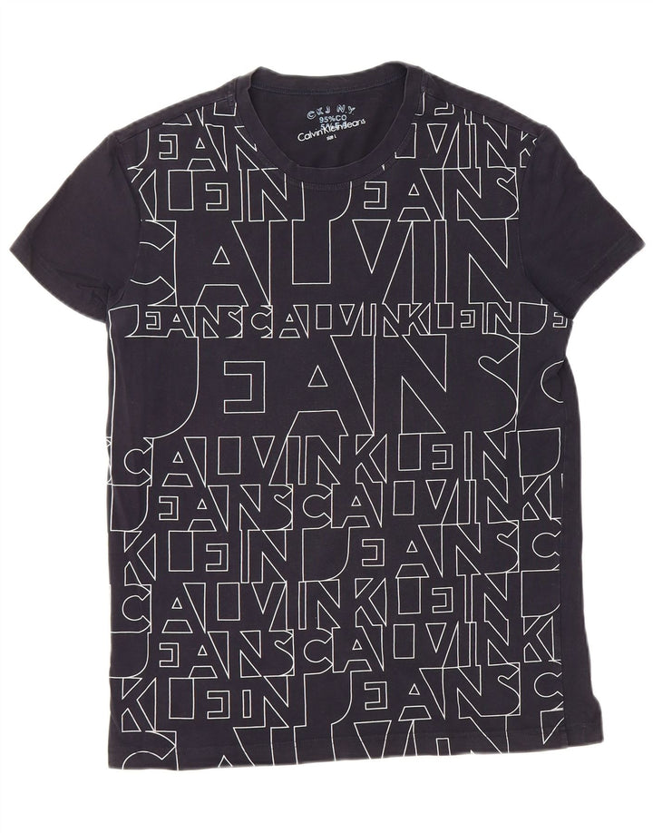 CALVIN KLEIN JEANS Camiseta masculina gráfica grande algodão azul marinho