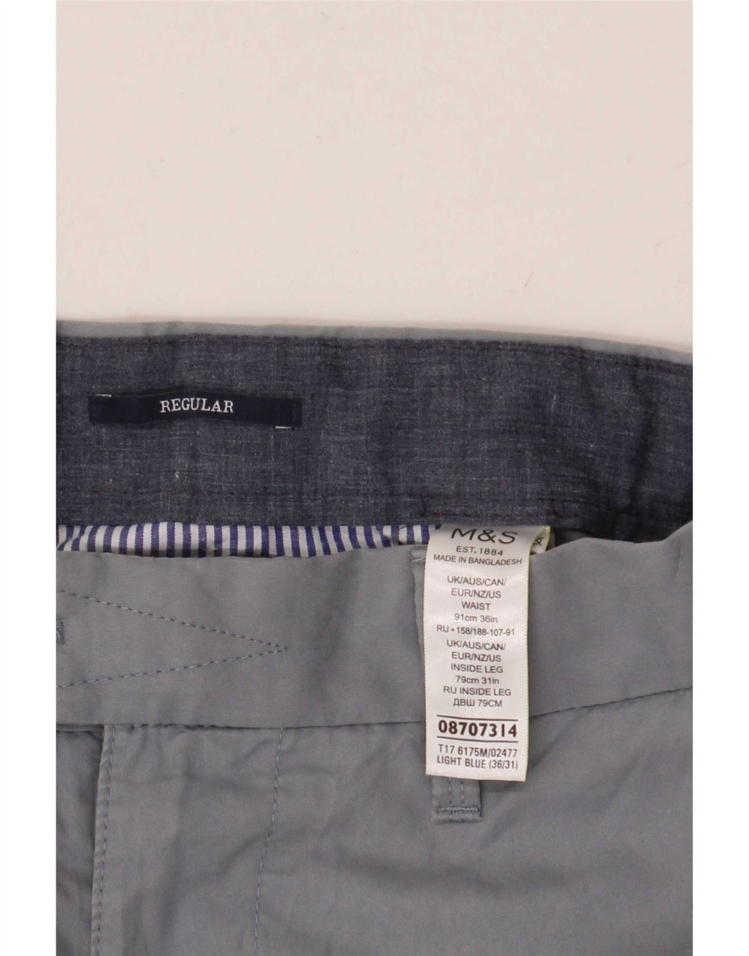 Calça masculina de ajuste regular Marks & Spencer W36 L31 algodão azul